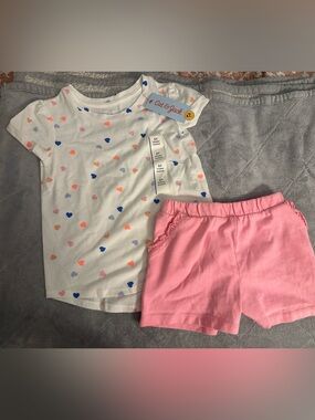 Cat & Jack White Heart Print Tee and Pink Shorts Set